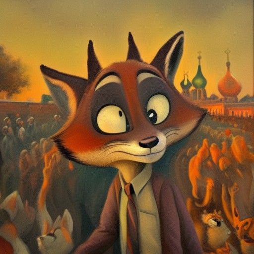 Fox as Soviet Dictator in Russian Realist Style