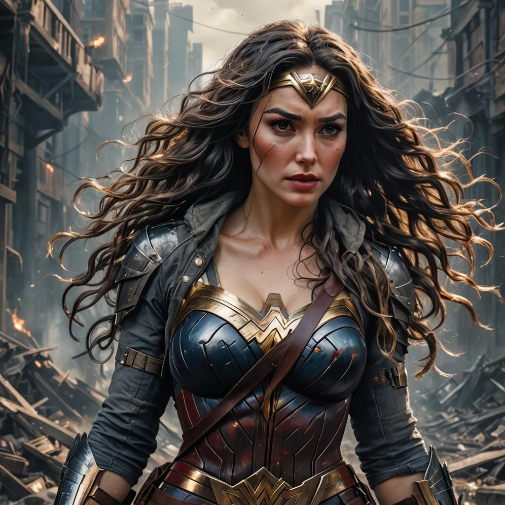 Post-Apocalyptic Wonder Woman: Acrylic Painting in 8K