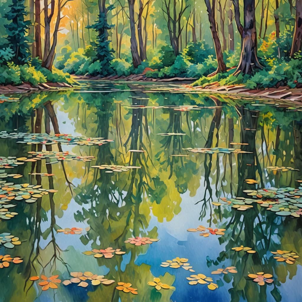 Reflections in Gouache Watercolor Impressionist Style
