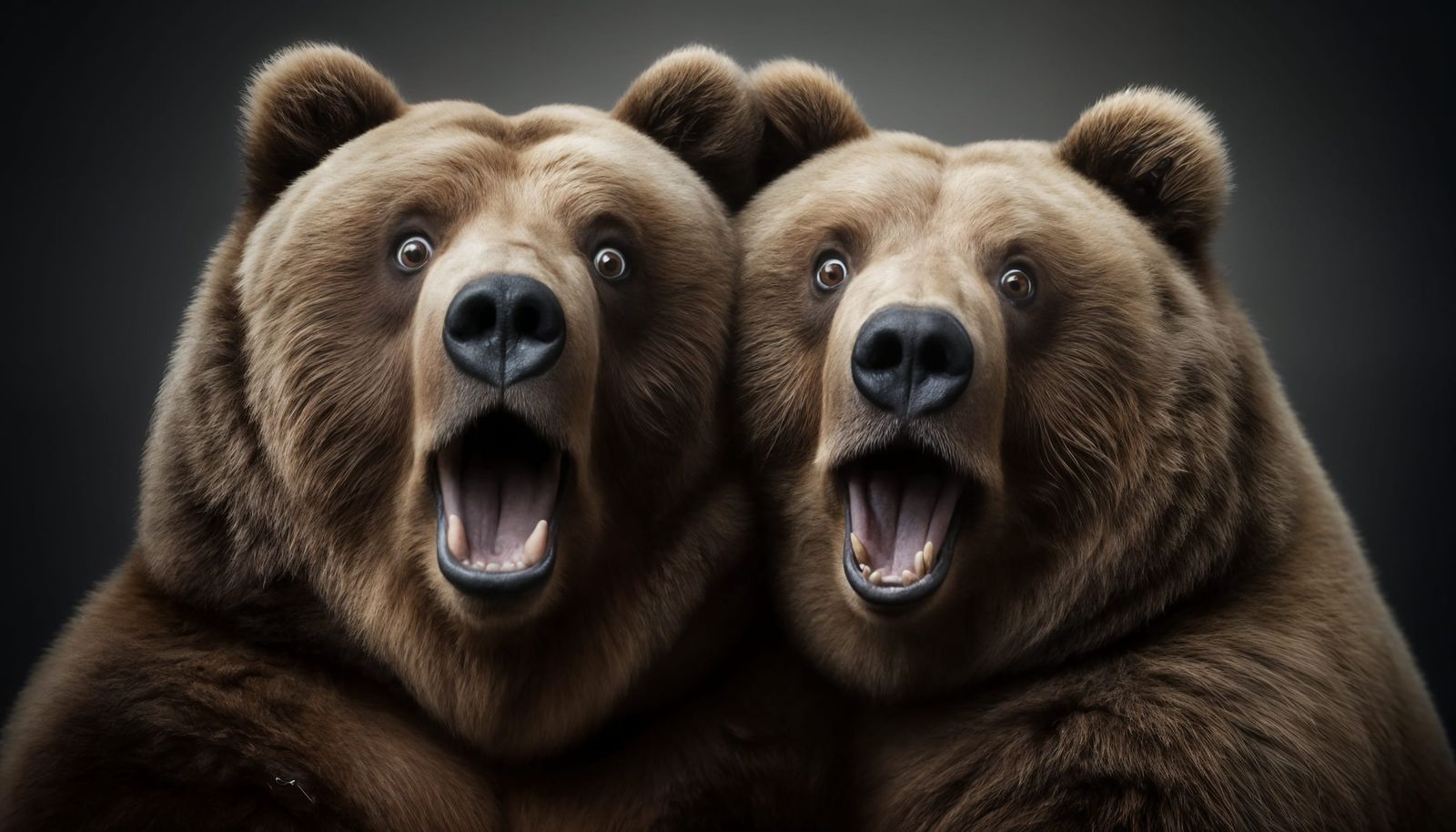 Obese Kodiak Bears Duo in Studio Portrait