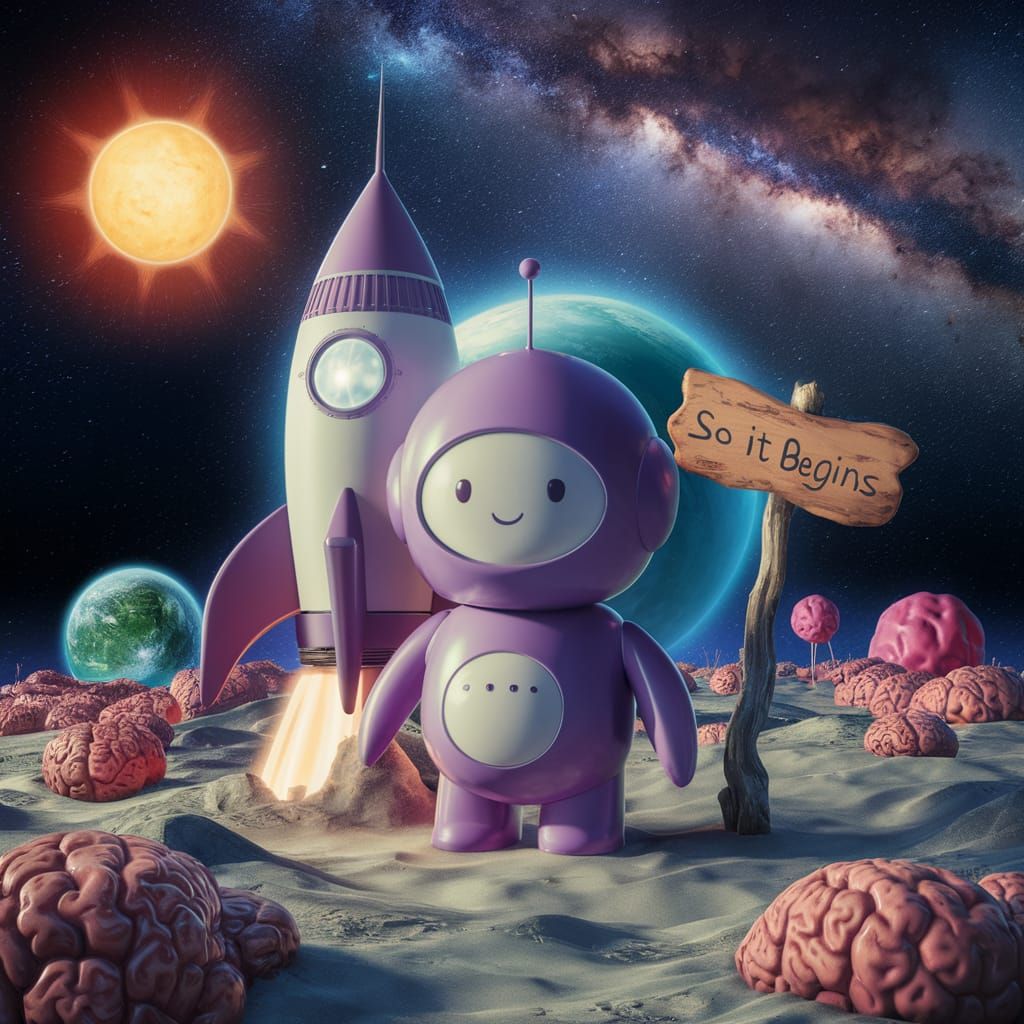 Chibi Robot on Alien Planet in Comic Book Style