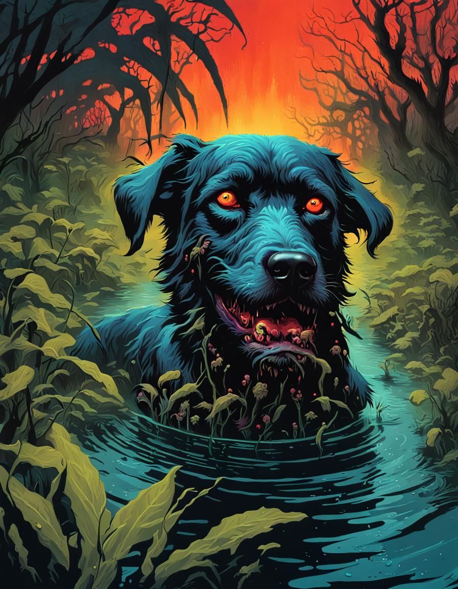 Zombie Swamp Dog: 1950s Pulp Cover Art