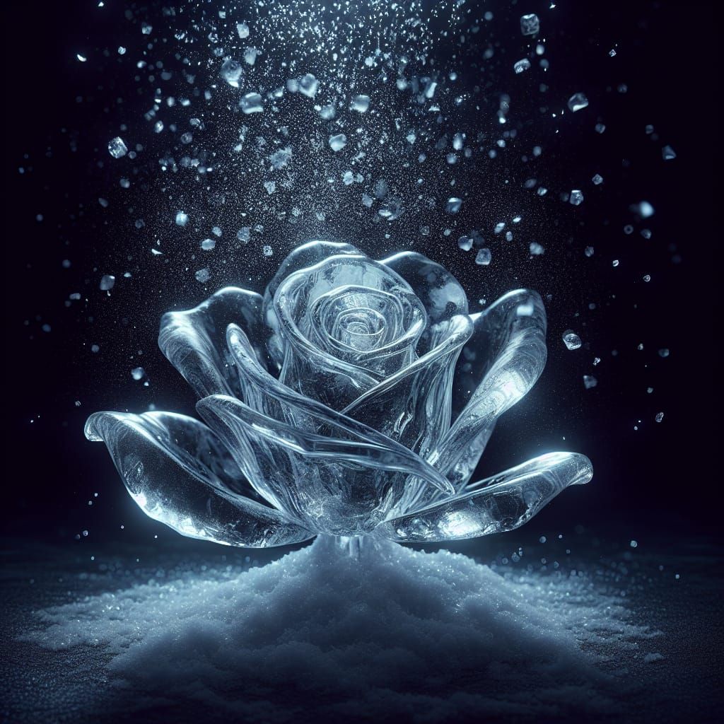 Enchanted Ice Rose Shines in Darkness