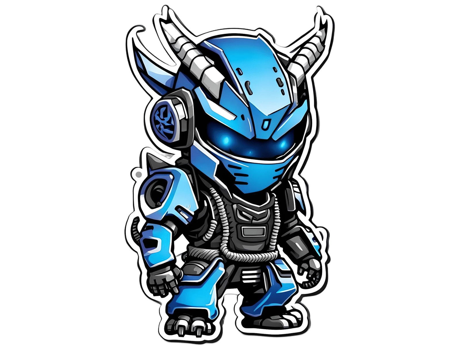 Chibi Blue Dragon Ninja Robot in Techwear Style