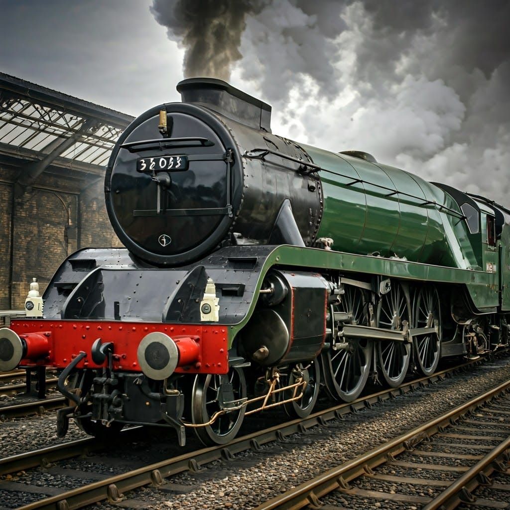 Vintage BR A4 Flying Scotsman Locomotive in Dramatic Backdro...