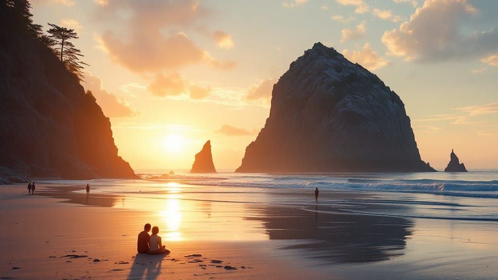 Tranquil Sunset Shoreline in Luminist Style