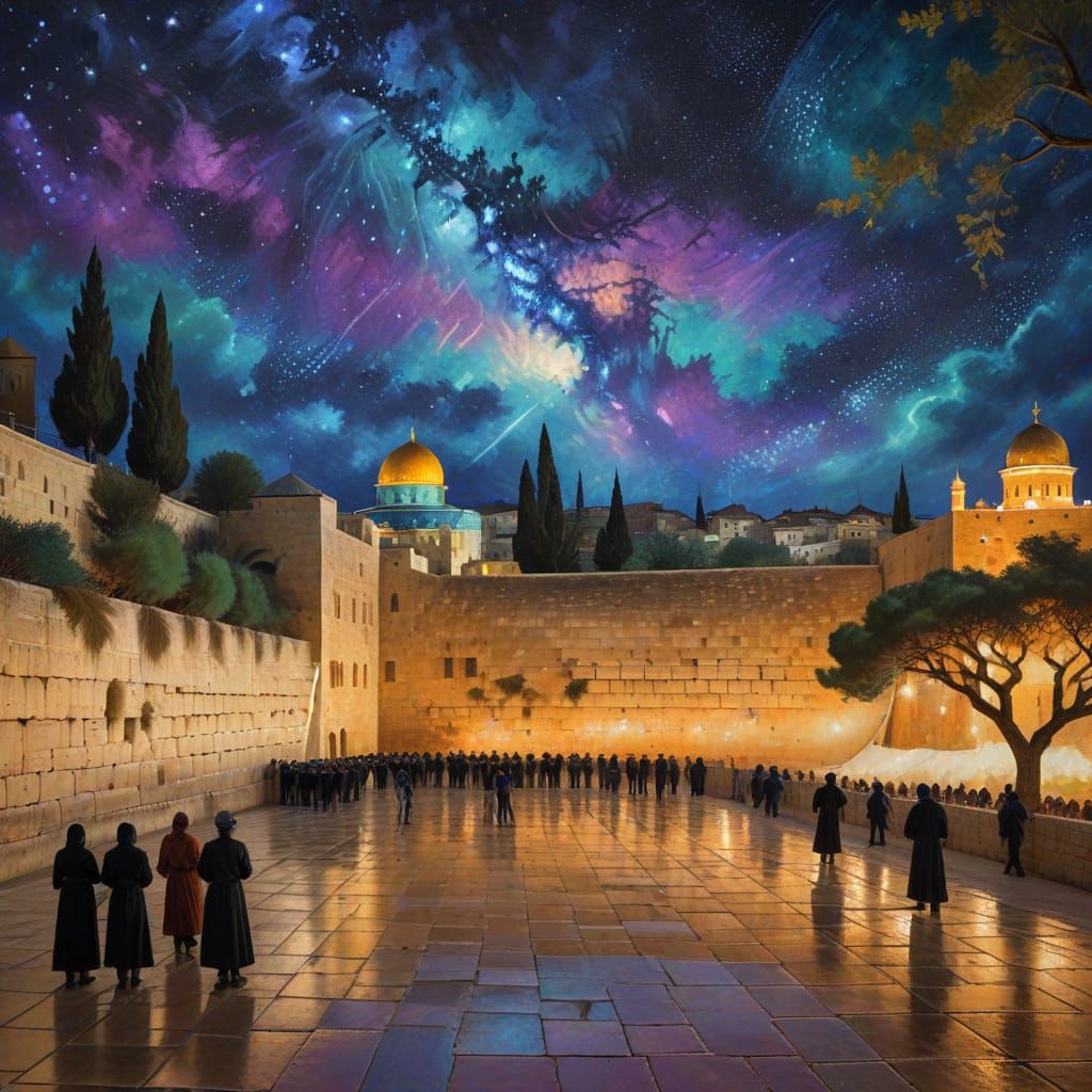 Western Wall and Dome of the Rock in Van Gogh Style