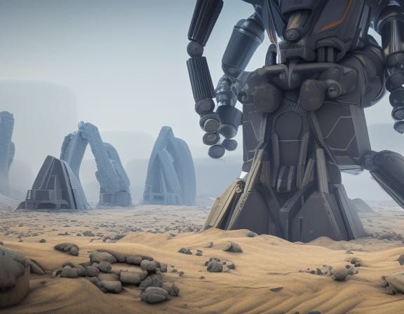 stone hill intricate mech details, ground level shot, 8K res...