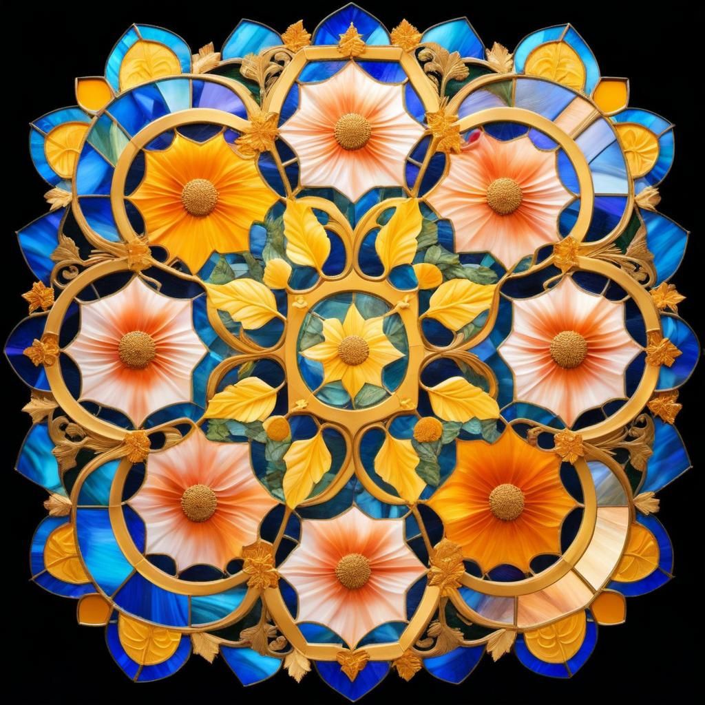 Stained Glass Abstract with Geometric Shapes and Landscapes