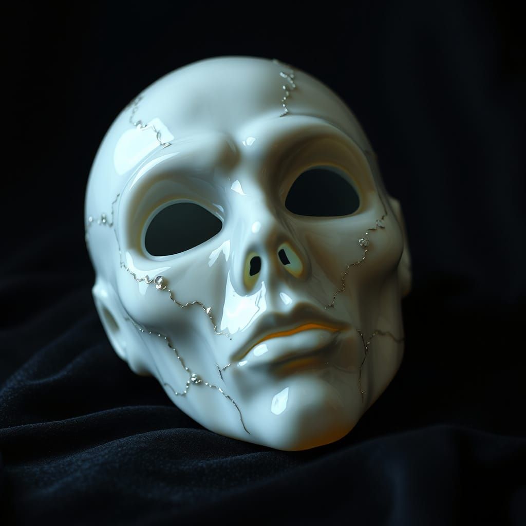 Ethereal Porcelain Mask in Biomechanical Style