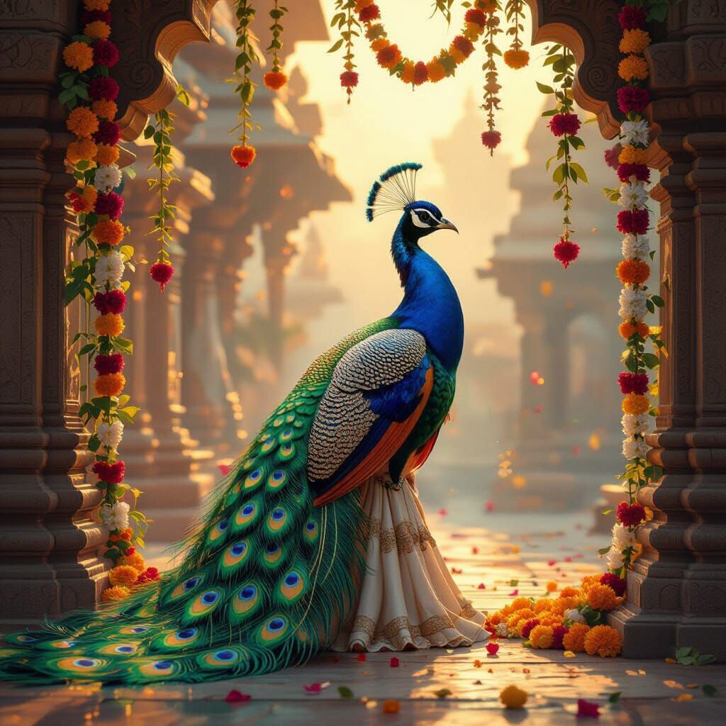 Majestic Mayura Peacock God in Ancient Indian Temple