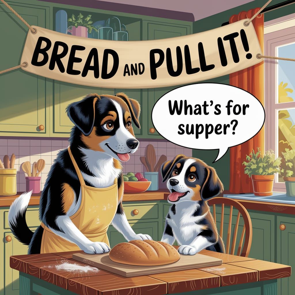 Vintage Kitchen Scene: Bread and Pull It!