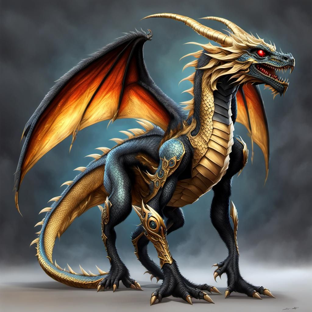 Anthropomorphic Winged Dragon with Futuristic Car