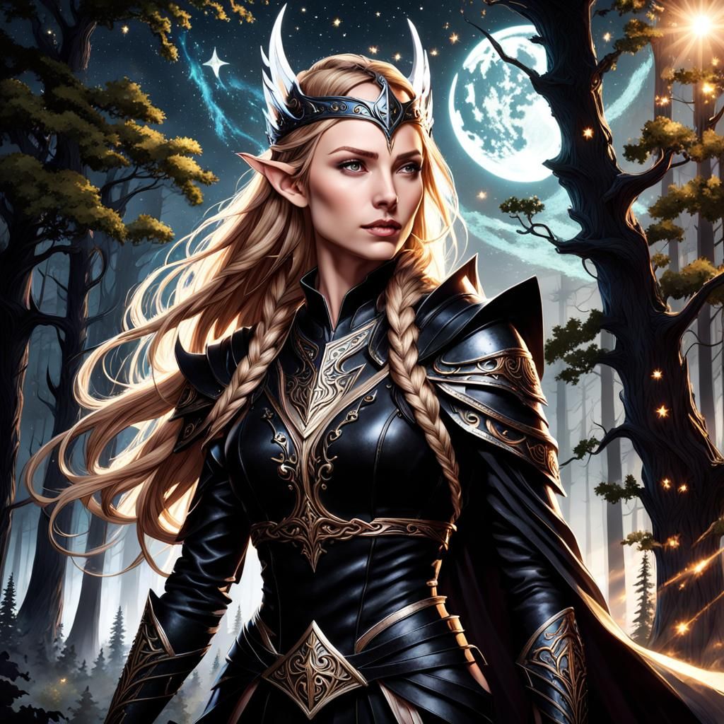 Elvish Woman in Forest with Dark Magic