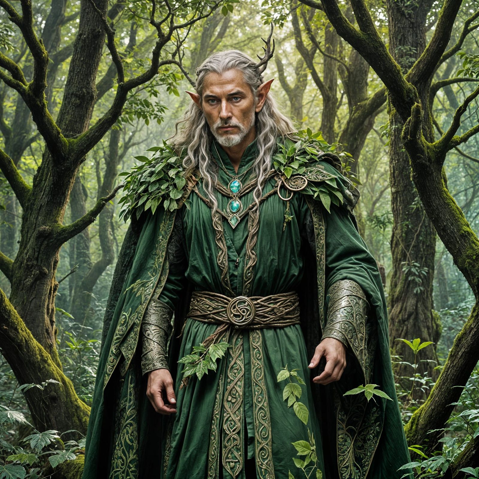 Elven Druid Guarding Ancient Forest in Cinematic Style