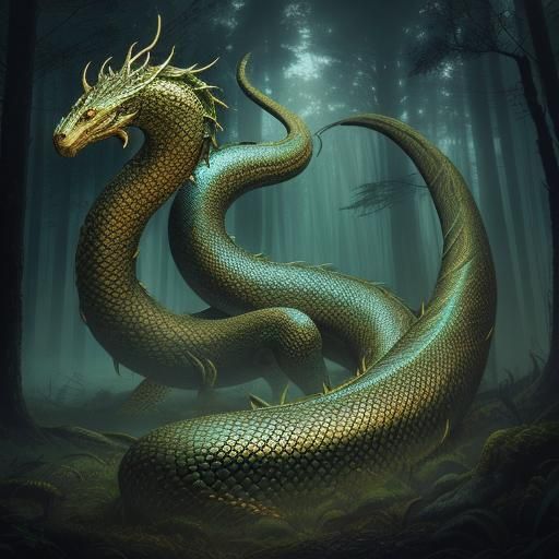 Serpent Rising from Misty Forest