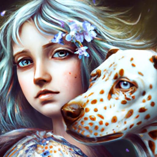 Girl with Dalmatian in Fantasy Storybook Illustration