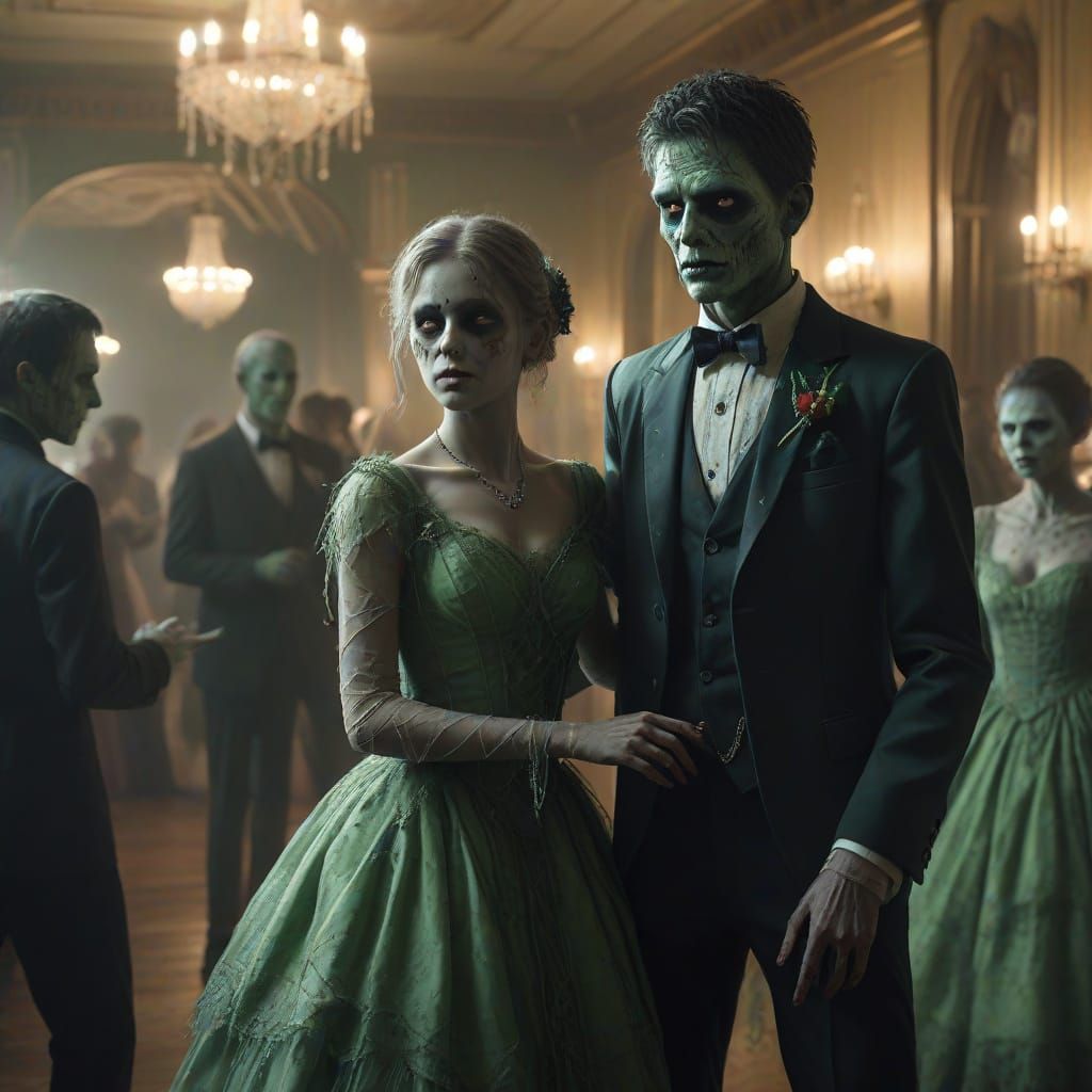 Zombie Teenagers Dance at Ghoulish Prom in Vivid Digital Art