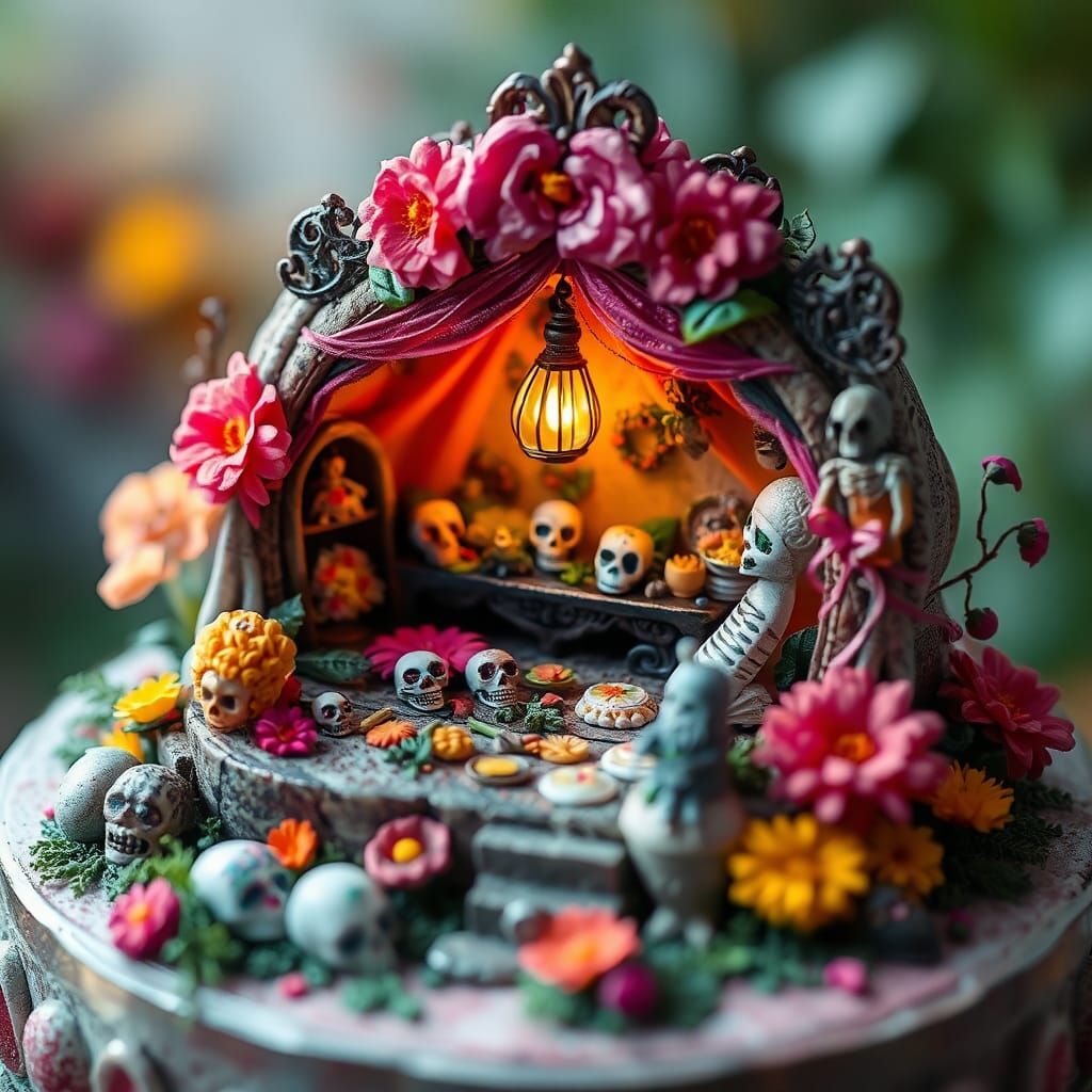 Miniature Día de los Muertos Cake Diorama