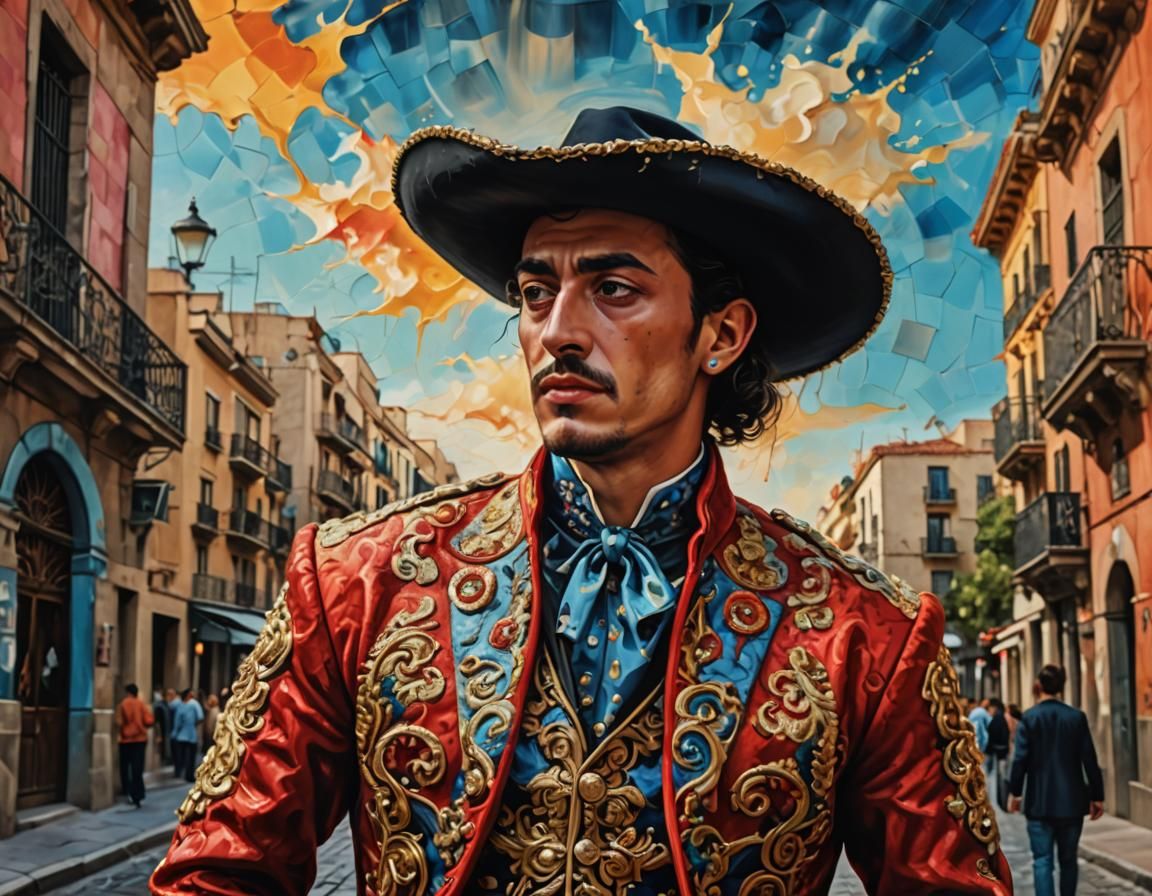 Surreal Bullfighter Portrait in Barcelona, Oil Painting
