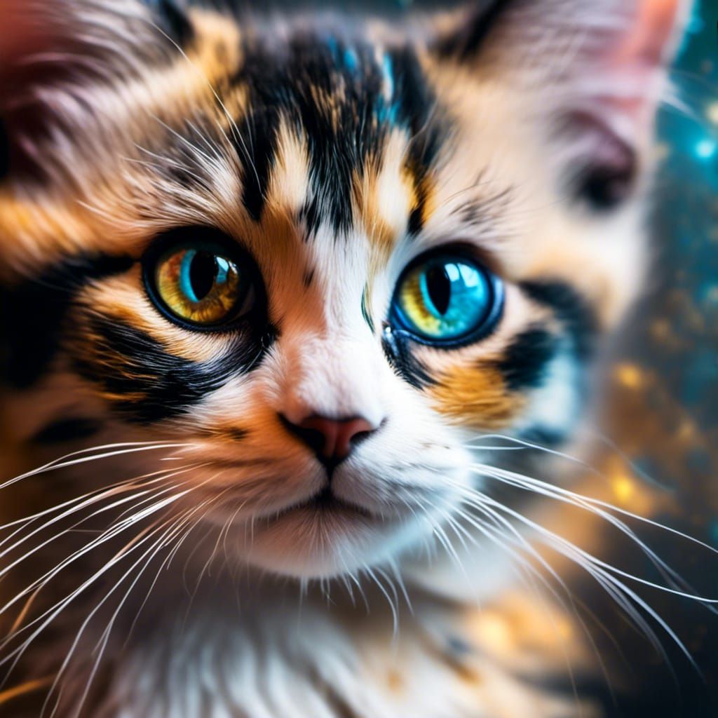Adorable Calico Kitten with Heterochromatic Eyes