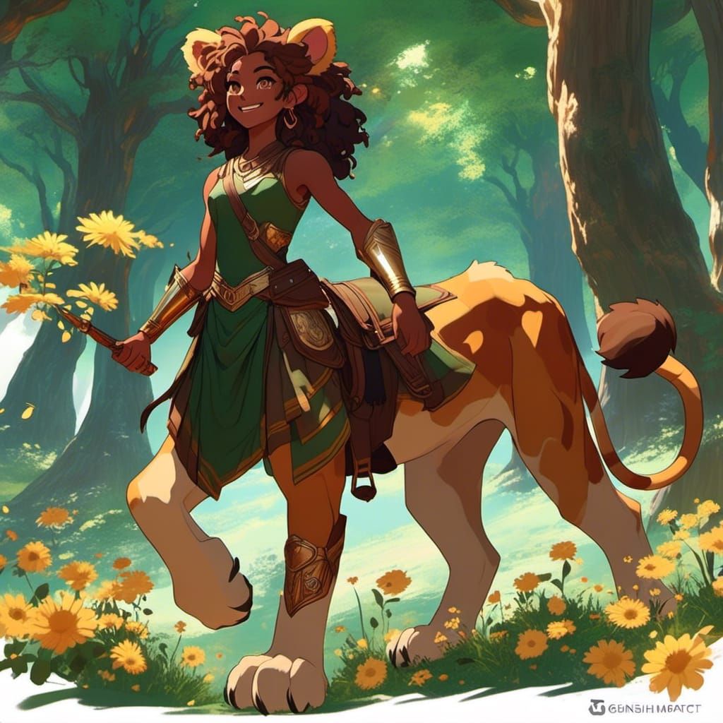 Lion-Eared Girl in Magical Anime Forest
