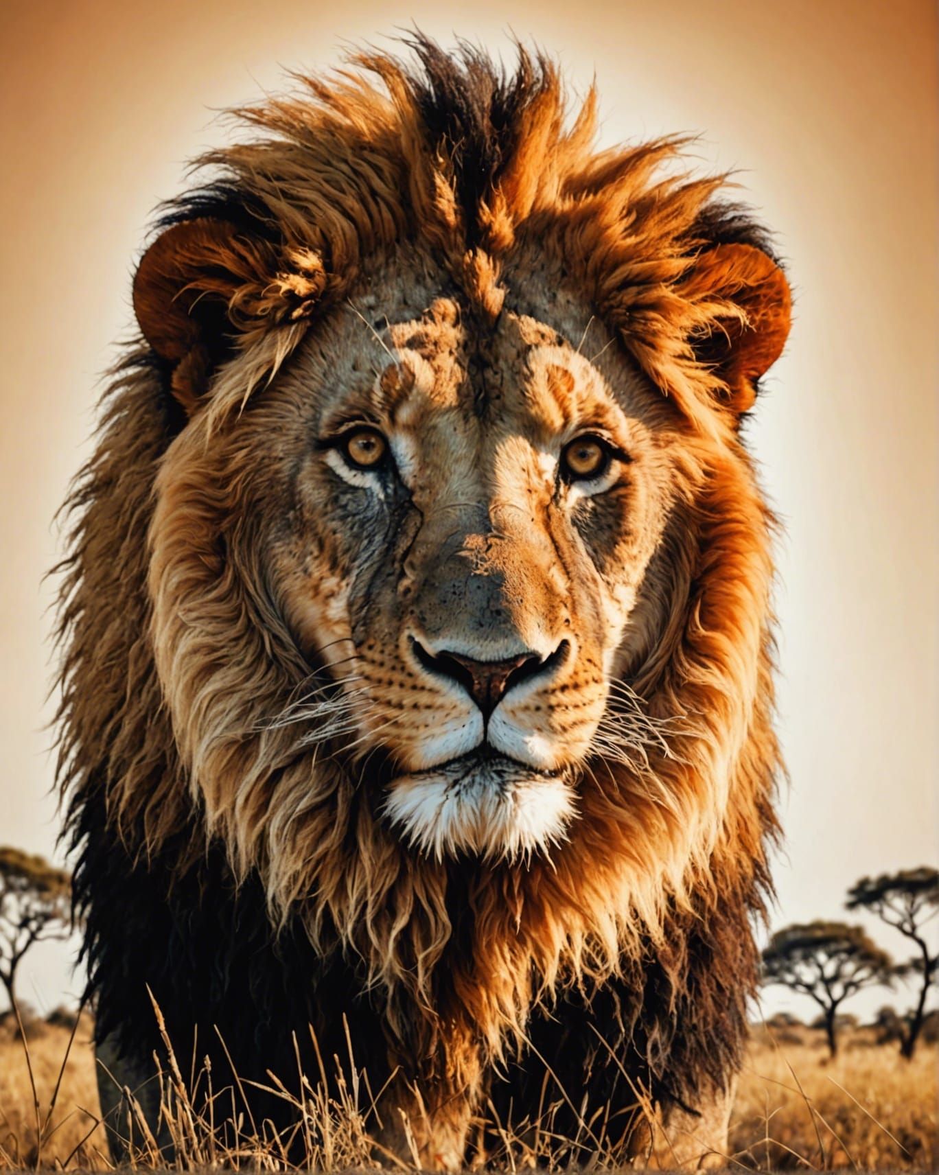 Lion Silhouette Merged with Savanna Landscape