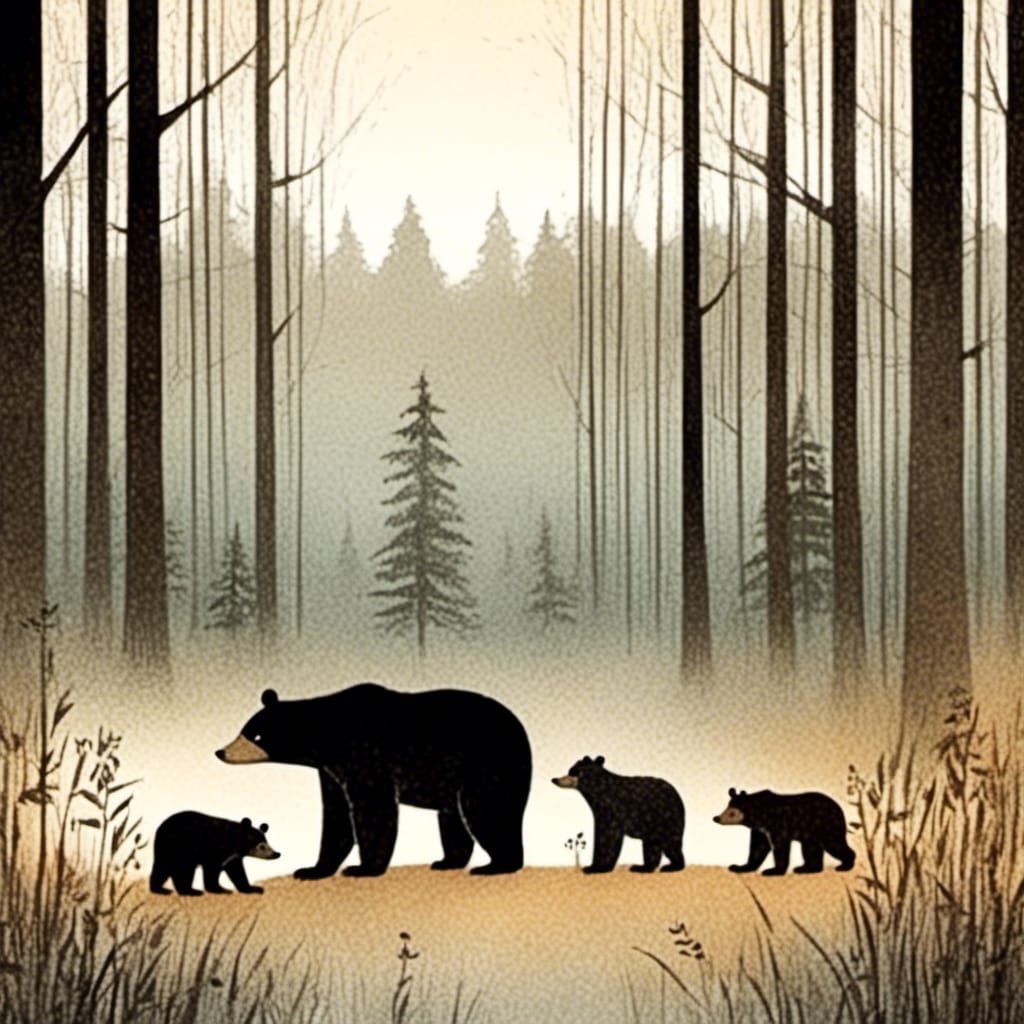 Whimsical Woodland Bear Family in Storybook Style