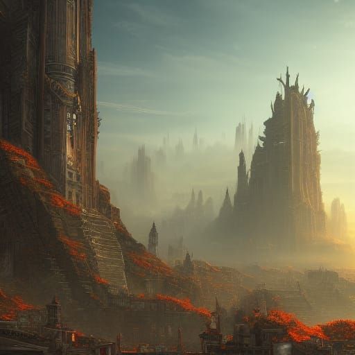 Ruined City: Detailed Matte Painting in Deep Color