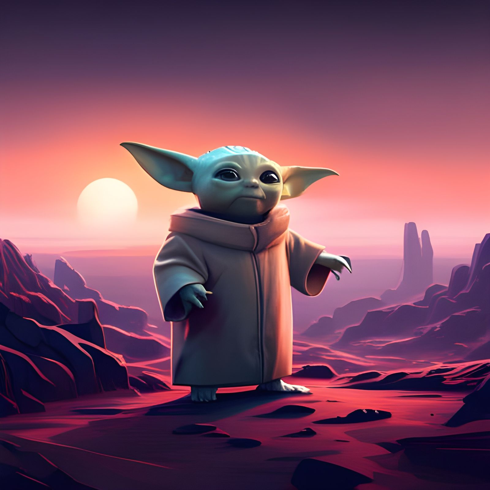 Grogu in Star Wars Setting: Detailed Matte Painting