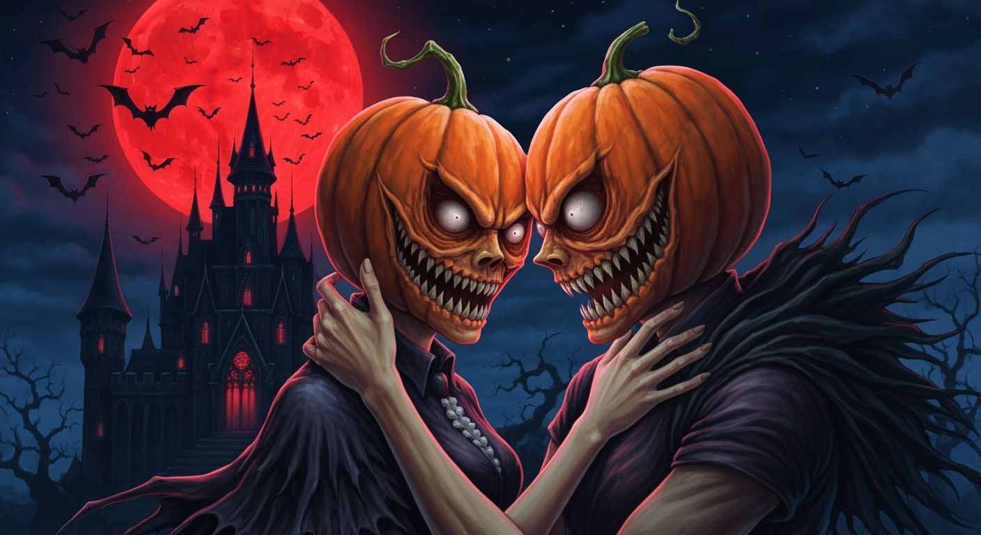 Grotesque Couple Embrace in Dark Fantasy Anime Style