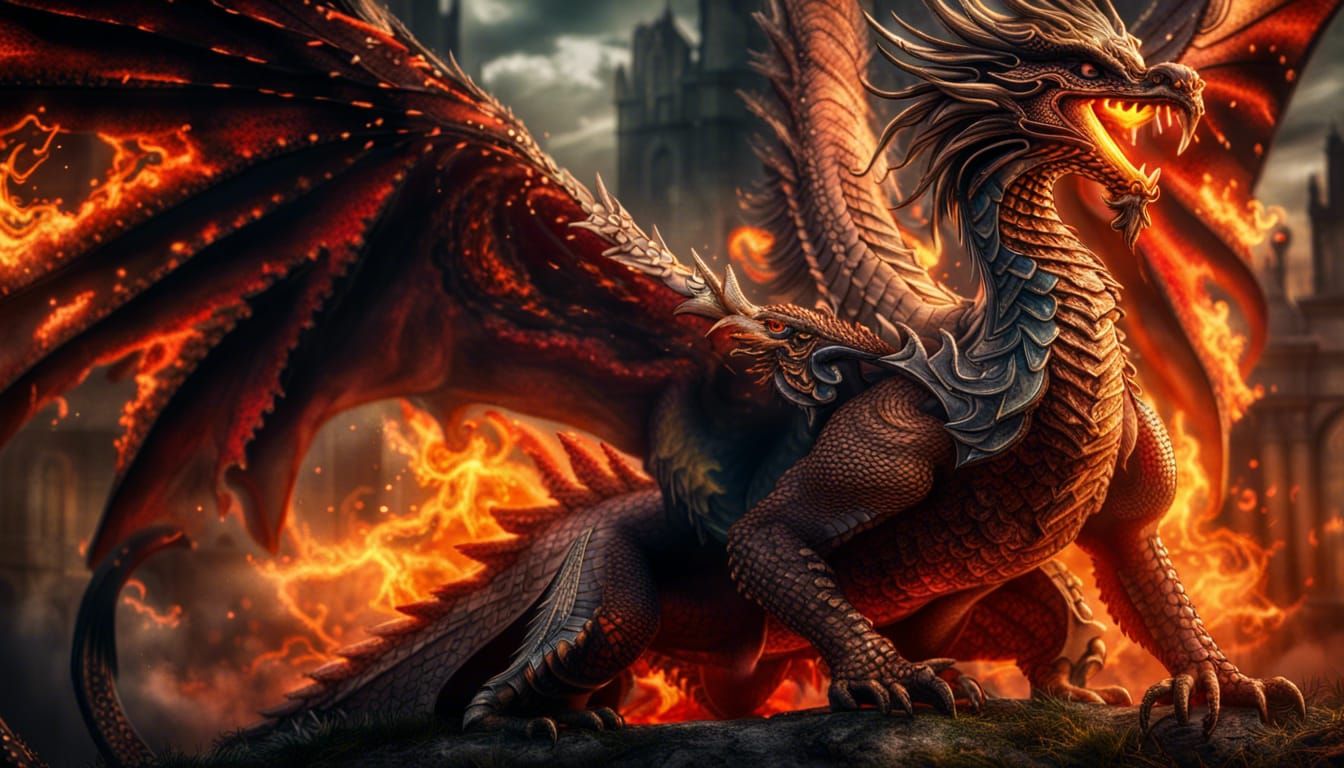 Epic Dragon and Phoenix Battle in HDR