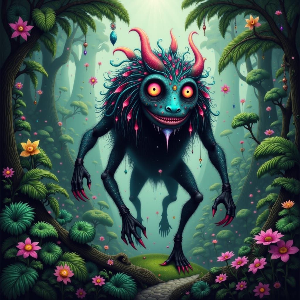 Mapinguari Roams Amazonian Rainforest, Fantastical Art