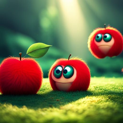 Cute Fuzzy Apple Plushy Toys in 8K