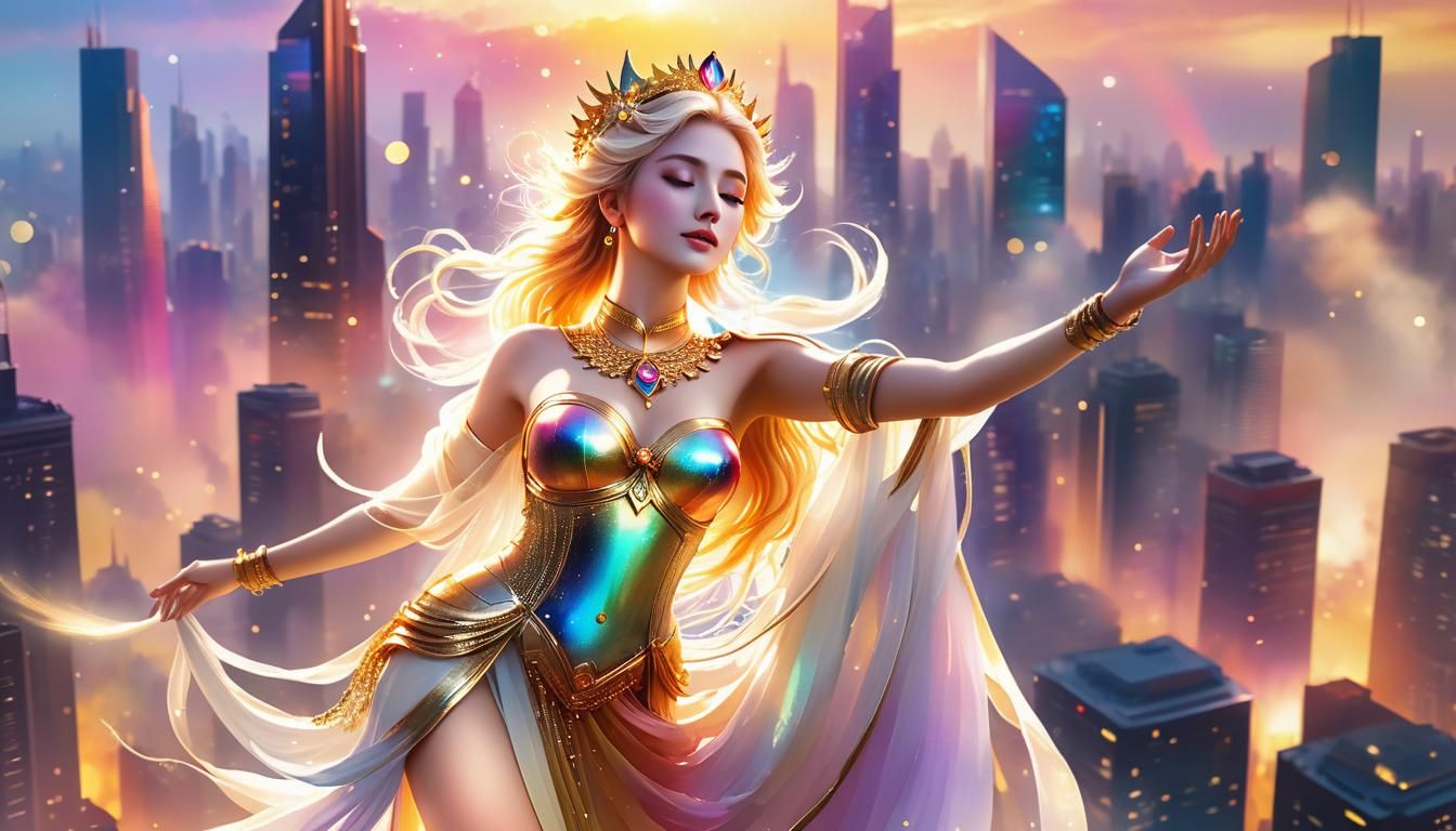Goddess of Freedom Over City, Unreal Engine Render