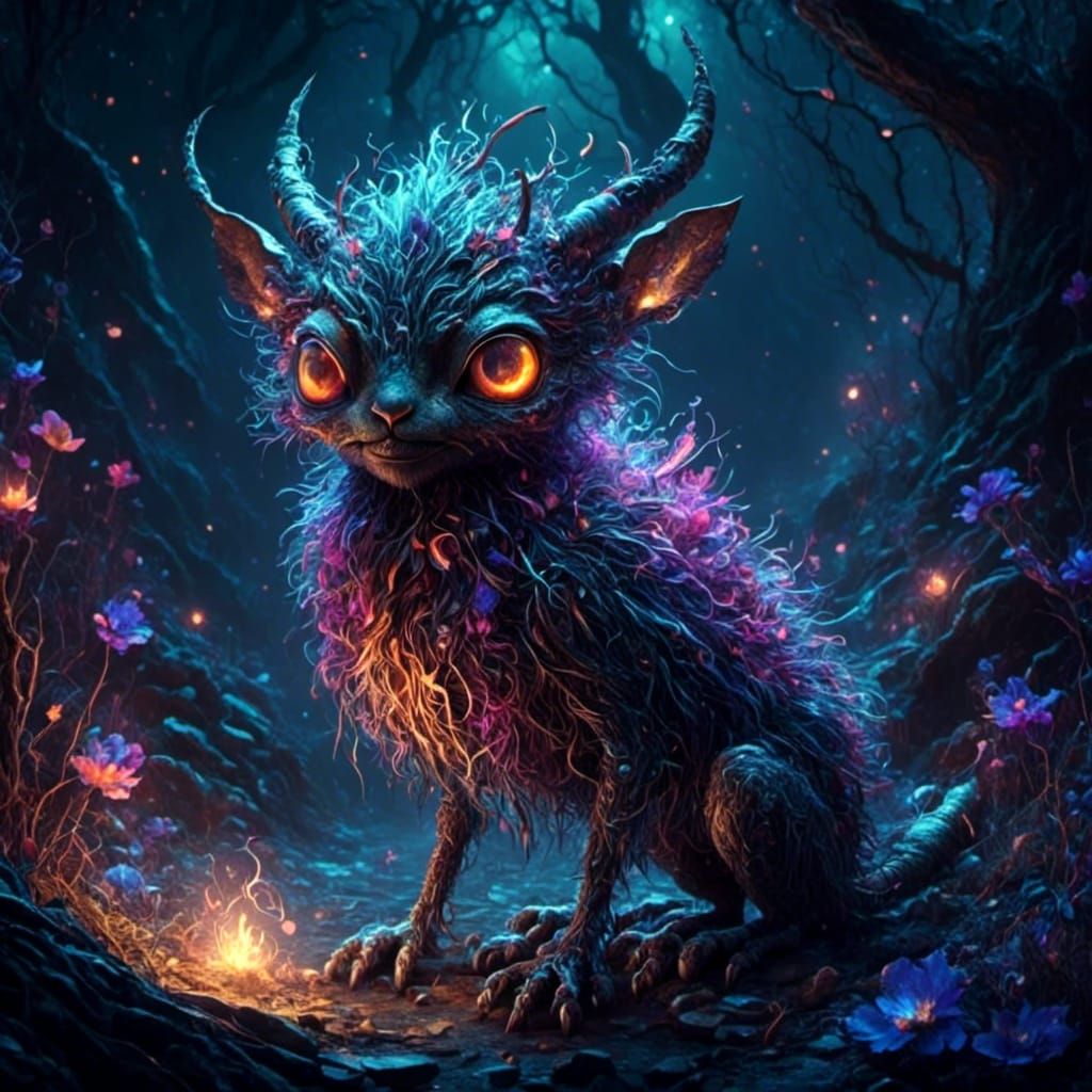 Fluffy Alien Pet in Dark Fantasy Style