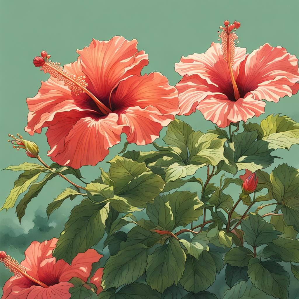 Hibiscus Flower: Botanical Anime-Style Illustration