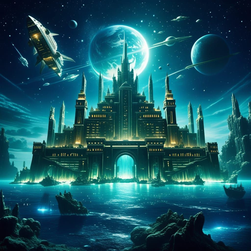 Atlantis Spaceship City Blasts Off to Star Planet