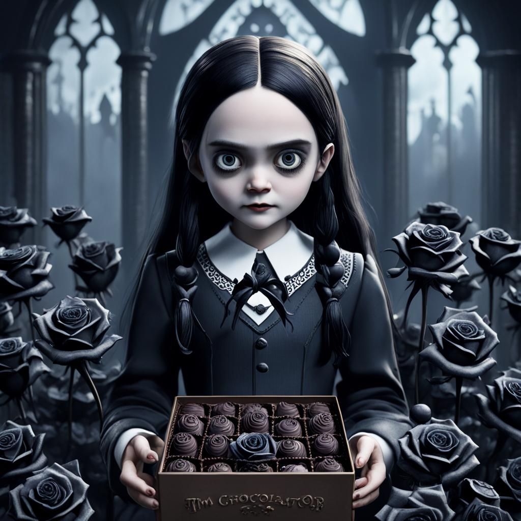 Wednesday, box of chocolate and  black roses