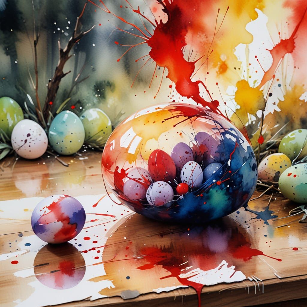 Vibrant Easter Egg Still Life in Expressive Watercolor