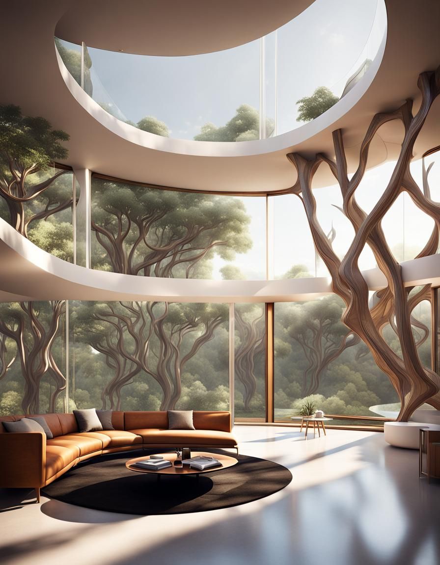 Futuristic Interior Design Integrating Nature Concept Art