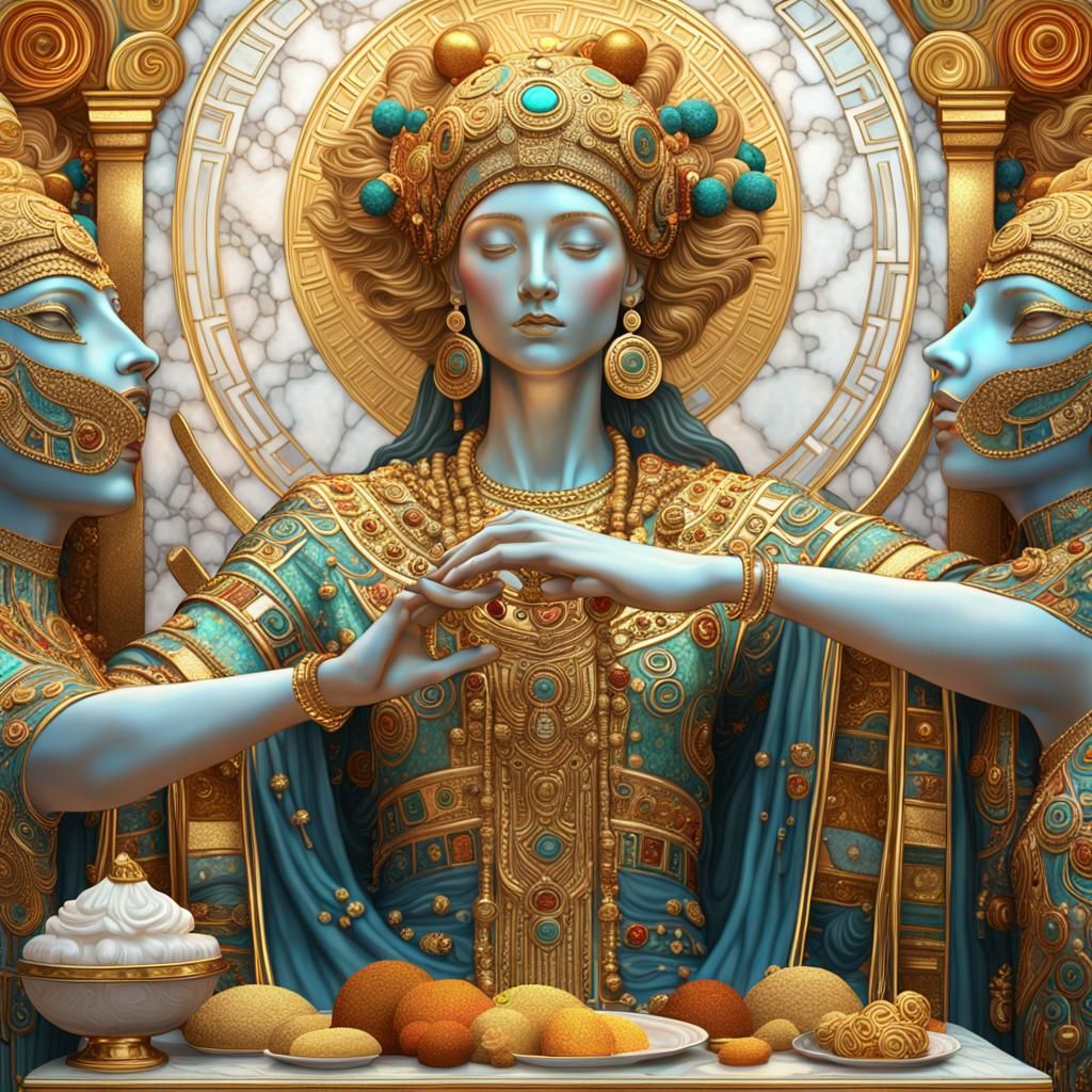 High Priestess Offering Food in Klimt Style