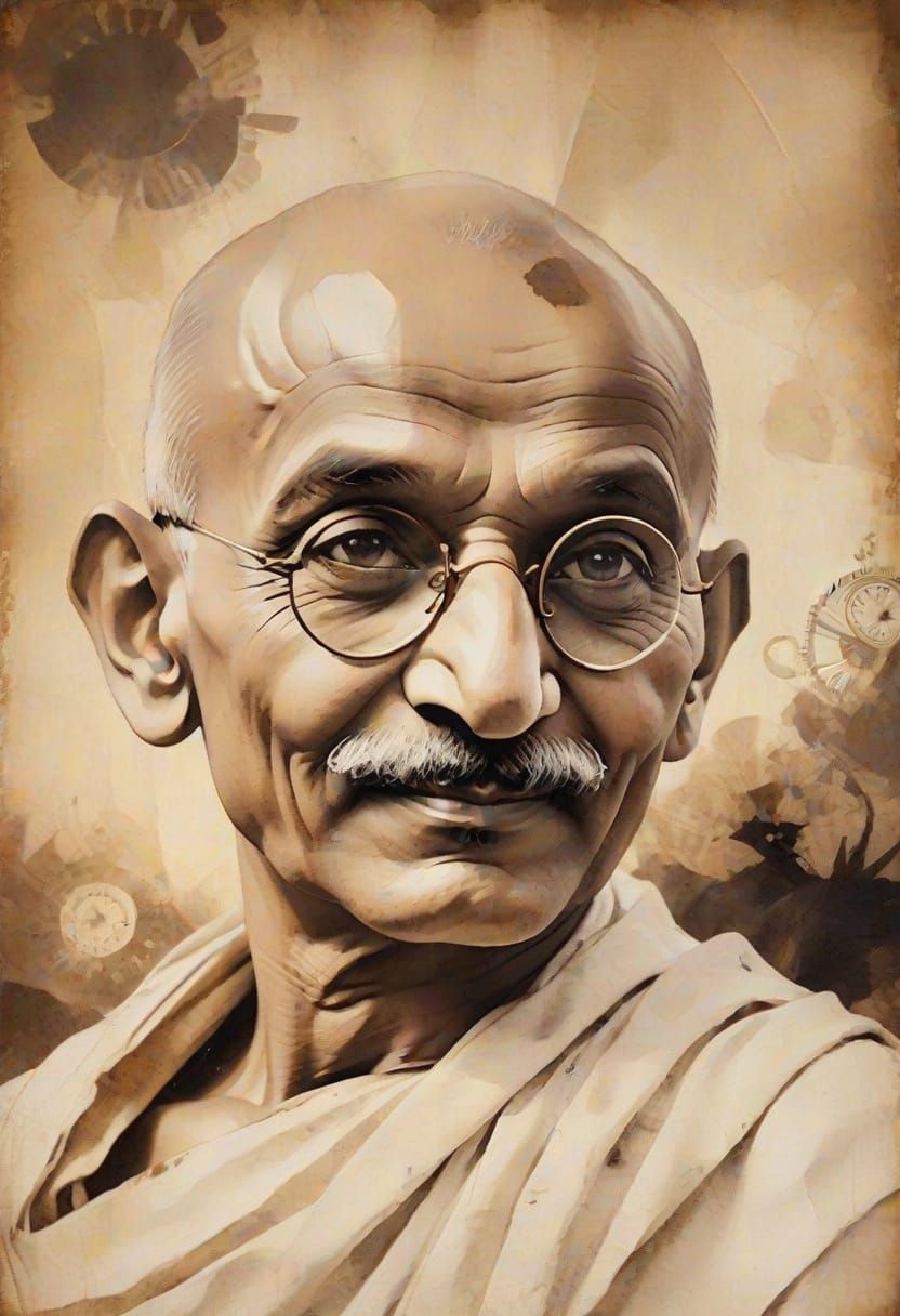 Steampunk Gandhi Portrait in Vintage European Ink Style