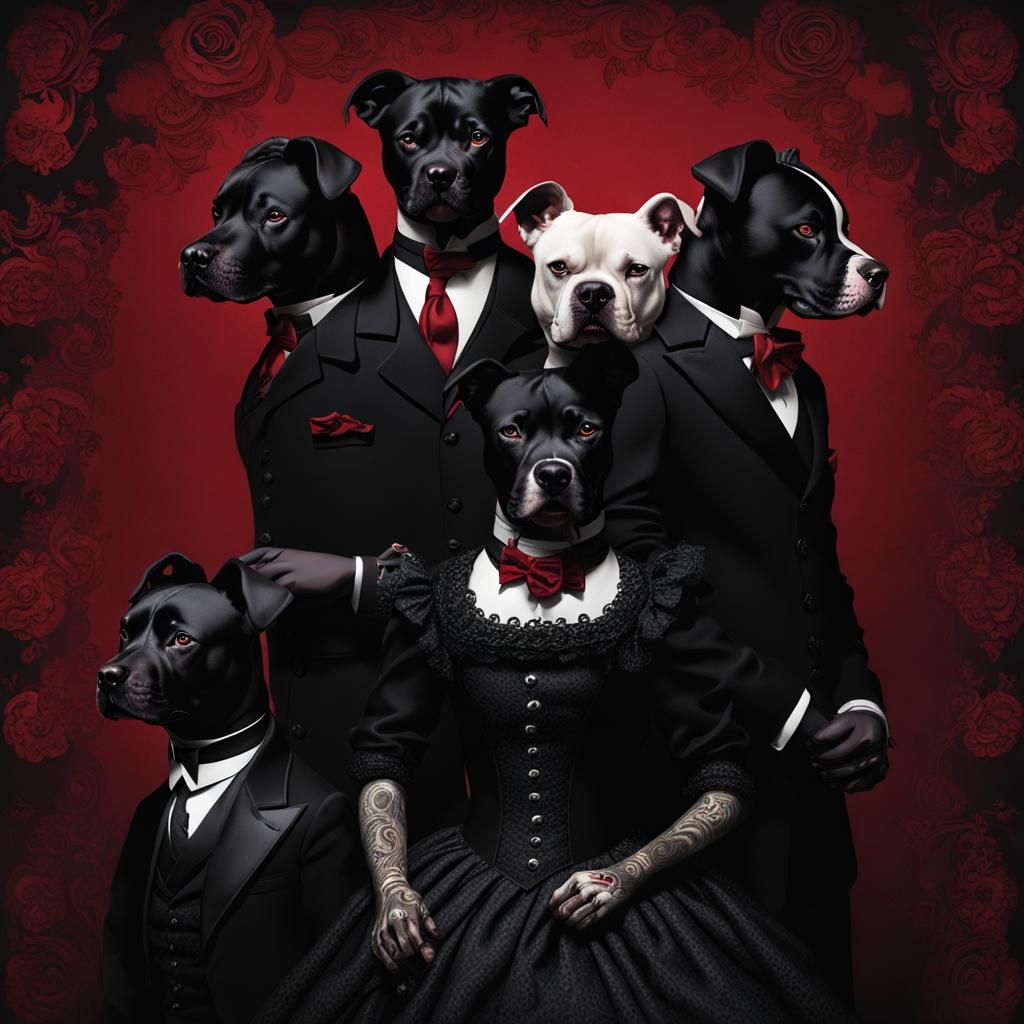 Pitbull Clan Portrait in Baroque Style