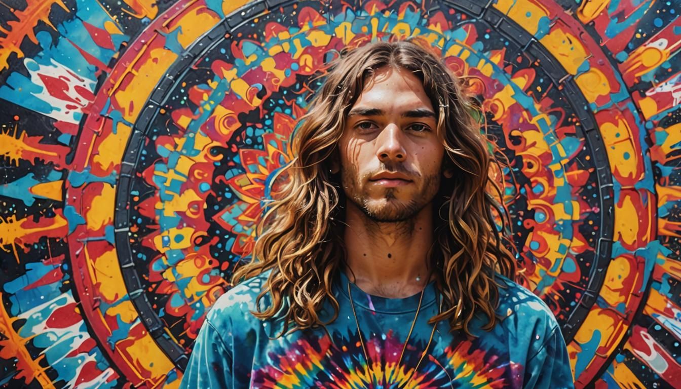 Psychedelic Hippie Graffiti Art with Kaleidoscope Background