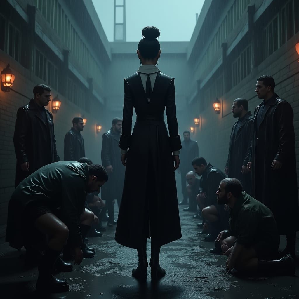 Mistress DeAth: Stern Governess in Prison Courtyard