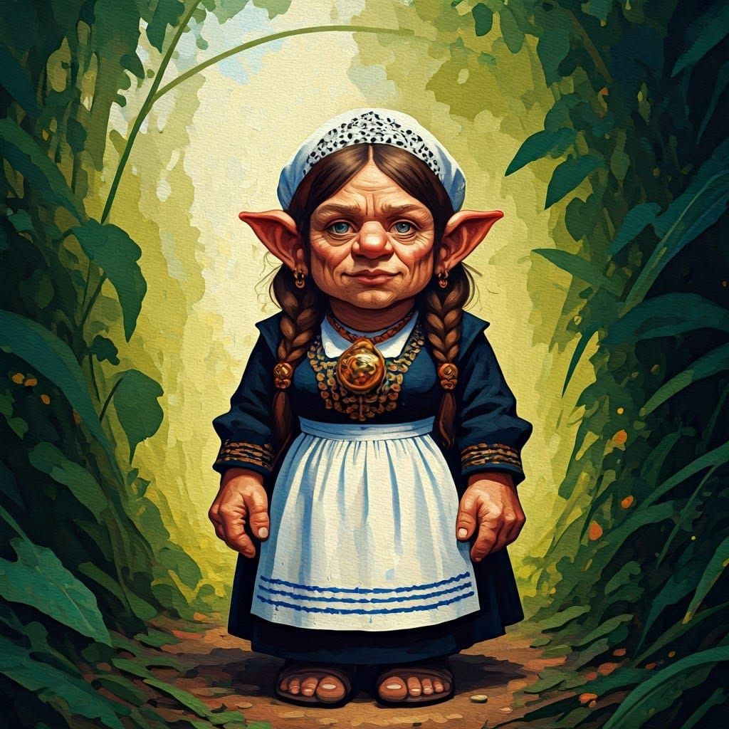 A Korrigan is a female mythological dwarf or gnome like creature from the Brittany region of France.