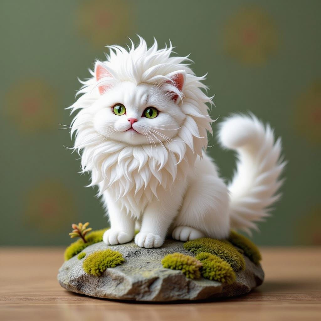 Fluffy Cat in Lion Mane Poses Heroically
