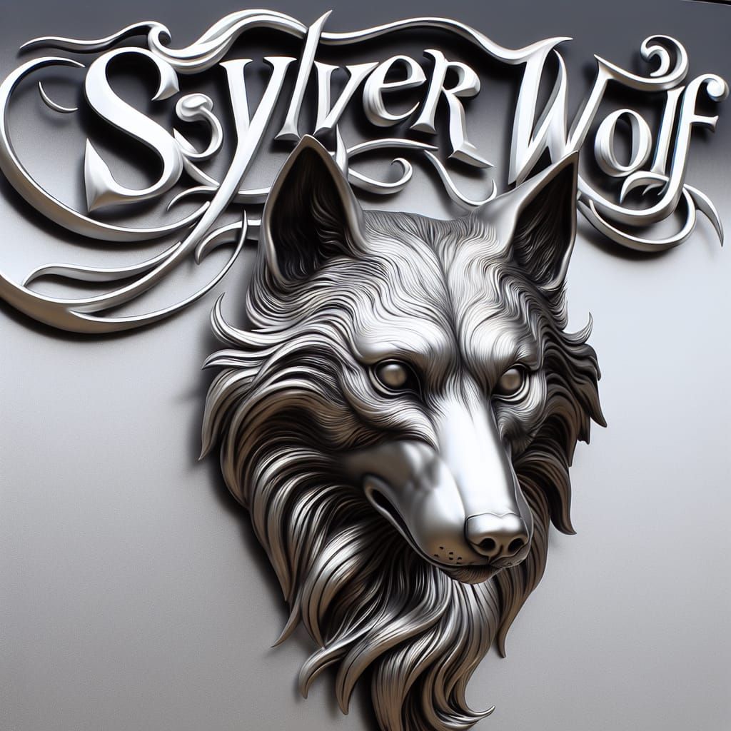 Silver Wolf Head Sculpture with Calligraphic Inscription