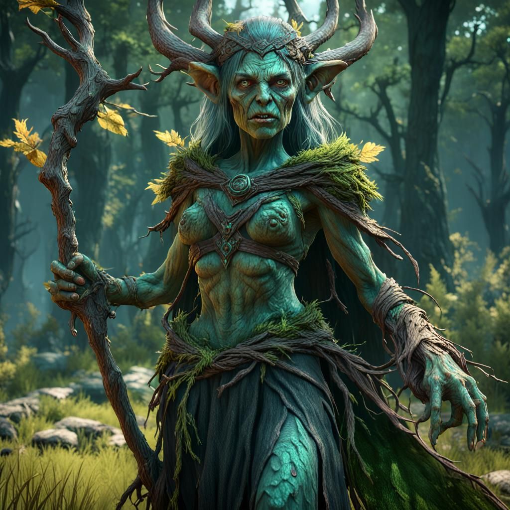 Blighted Dryad Witch in 3D Game Cinematic Style
